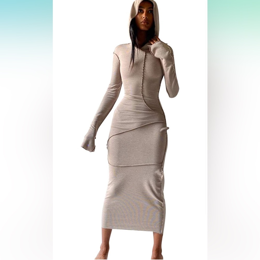 Elegant Tan Long Sleeve Dress